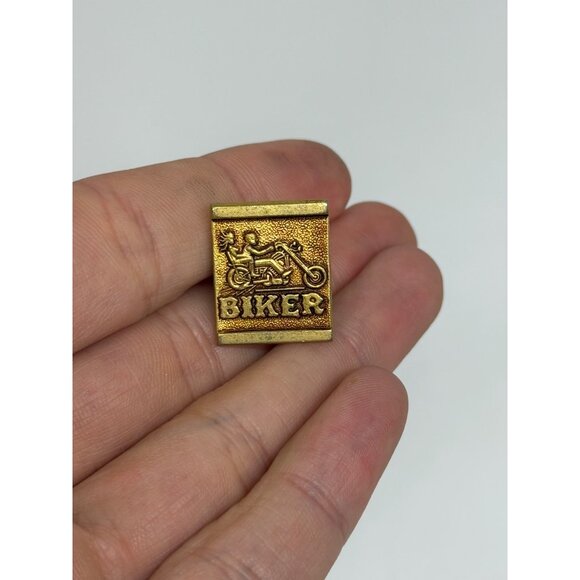VTG Biker Motorcycle Pin Brooch Gold Tone Chopper Rider Lapel Badge Collectible - Picture 2 of 5